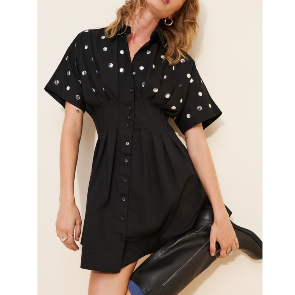 Anthropologie Exquise The Tobie Studded Shirt Mini Dress Size L Cotton Blend